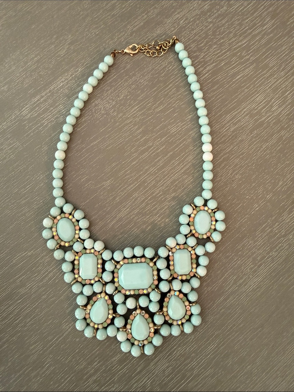 Vintage Statement Bib Necklace in Light Aqua